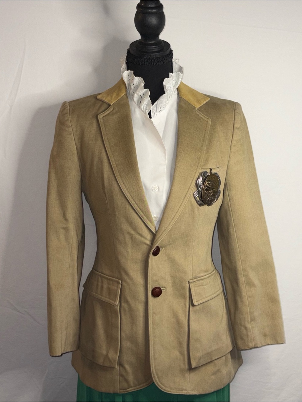Alan Zaitz Cargo Sz XSP Camel Single Breasted Blazer w Plaid Lining